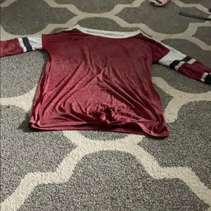 Red, Blue, and White mid arm length tee.